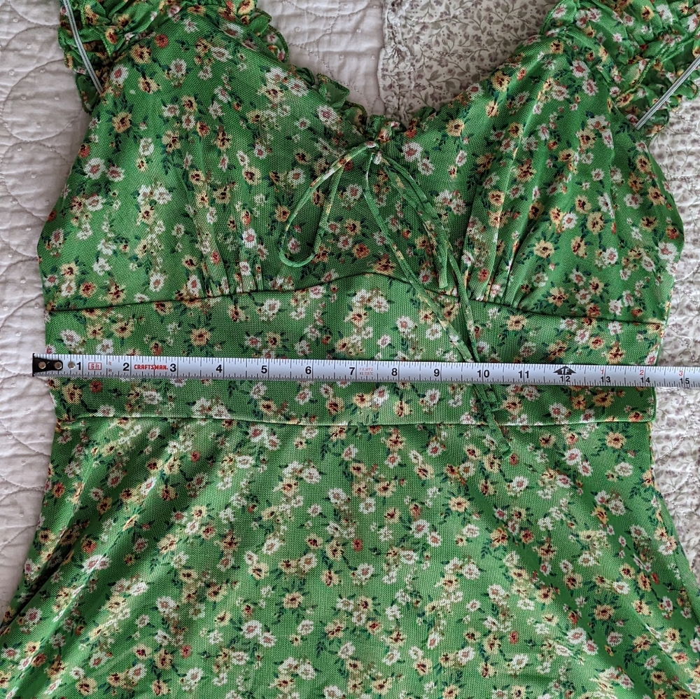 🔴SOLD🔴Vintage French Green Floral Print Mini Dress Size L - Picture 5 of 15